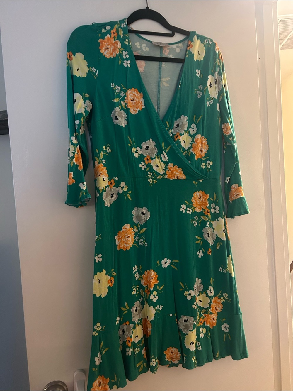 Floral Wrap-Style Green  Dress